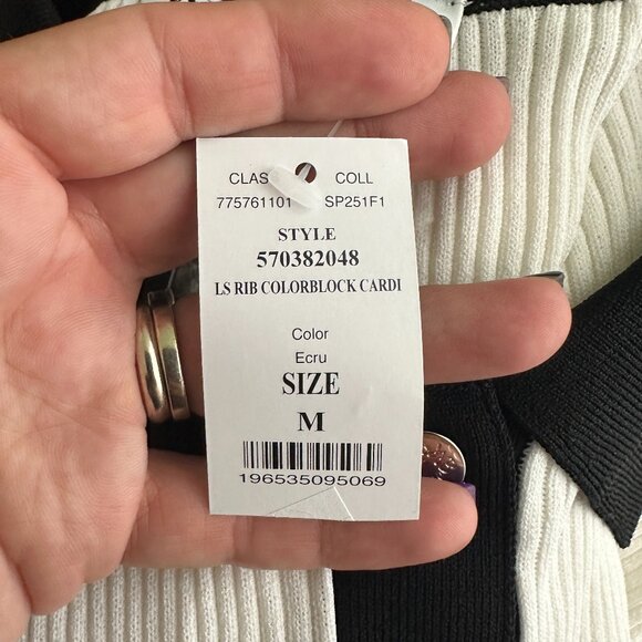 NWT White House Black Market Rib Colorblock Cardigan Ecru Black M #WHBM15 - Picture 5 of 8